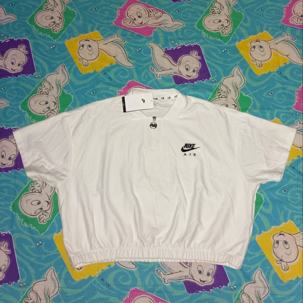 Nike Air Plus Pique Polo Loose Fit White Cropped Shirt Crop Top